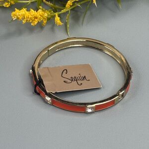 Nordstrom Hinged Orange Bangle Bracelet with Crystals